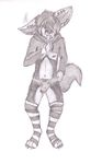  anthro bow canine claws digitigrade ear_piercing eyes_closed fennec fox gingerbreadfred happy ivan_petrovic jacket leg_warmer mammal nipple_piercing nipples penis piercing plain_background precum smile tongue tongue_out 