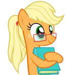  applejack_(mlp) blonde_hair book equine eyewear female freckles friendship_is_magic glasses green_hair hair holding horse mammal my_little_pony plain_background pony ponytail smile solo transparent_background zacatron94 