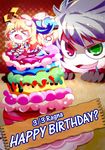  1girl bad_id bad_pixiv_id blazblue blonde_hair cake dual_persona food happy_birthday noel_vermillion ragna_the_bloodedge silver_hair 