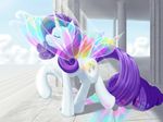  building cloud cloudsdale column cutie_mark dstears equine eyes_closed eyeshadow female friendship_is_magic hair horn horse makeup mammal my_little_pony outside pony purple_hair rarity_(mlp) sky solo sparkles standing unicorn wings 