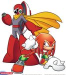  cape crossover echidna fist fur knuckles_the_echidna male mega_man_(series) plain_background pose proto_man protoman red_fur sega shoes sonic_(series) unknown_artist weapon white_background 