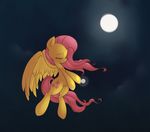  cloud cutie_mark equine eyes_closed female fluttershy_(mlp) flying friendship_is_magic fur hair horse light mammal moon my_little_pony night outside pegasus pink_hair pony smile solo windy wings yellow_fur 