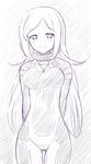  aila_jyrkiainen arms_behind_back blush bodysuit gundam gundam_build_fighters jewelry kayama_kenji long_hair monochrome necklace sketch smile solo thigh_gap 