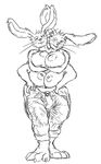  breasts bulge chubby dickgirl double_bulge hyper intersex jeans lagomorph mammal multi_breast multi_cock multi_head multi_limb nipples penis rabbit wide_hips 