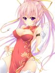  blush breasts china_dress chinese_clothes cleavage_cutout dress gloves hair_ribbon highres large_breasts long_hair nekoyaso o-ring o-ring_bottom o-ring_panties original panties pink_hair pink_panties purple_eyes ribbon shiritsu_momojiri_gakuen_seitokai! single_glove smile solo thighhighs underwear white_gloves white_legwear 