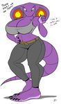  anthro arbok barefoot belt big_breasts big_feet black_claws breasts claws cleavage clothed clothing dialog english_text female green_eyes hand_on_hip hindpaw hood invalid_tag midriff navel nintendo pants pattern paws plain_background pok&#233;mon pok&#233;morph reptile scalie sebrina_arbok shadow snake solo text toe_claws toe_ring video_games white_background zp92 