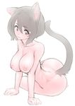  animal_ears arm_support ass black_eyes black_hair breasts cat_ears cat_tail large_breasts musen-shiki_sanhankikan nipples nude original sitting solo tail 