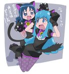  animal_costume animal_ears arms_up black_gloves blue_eyes blue_hair blush cat_ears cat_tail check_translation color_connection crossover eyelashes gloves grey_background happinesscharge_precure! heartcatch_precure! kurumi_erika long_hair looking_back multiple_girls open_mouth panicking pantyhose paw_gloves paw_print paws precure puffy_sleeves shirayuki_hime simple_background sparkling_eyes surprised tail tears tonbi translated translation_request 