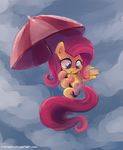  cutie_mark equine female feral fluttershy_(mlp) friendship_is_magic fur hair hi_res looking_down mammal my_little_pony outside pegasus pink_hair solo stepandy umbrella wings yellow_fur 