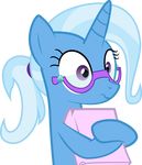  absurd_res alpha_channel blue_hair book diamondsword11 equine eyewear female friendship_is_magic gem glasses hair hi_res holding horn horse mammal my_little_pony plain_background pony ponytail purple_eyes solo surprise transparent_background trixie_(mlp) two_tone_hair unicorn zacatron94 