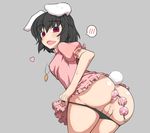  ahoge anal anal_beads anal_insertion anal_penetration animal_ears anus big_butt black_hair blush bottomless butt clothed clothing collar dress female fluffy_tail hair half-dressed insertion jikai lagomorph looking_at_viewer looking_back mammal open_mouth panties panties_down penetration pussy rabbit rabbit_ears red_eyes sex_toy solo sweat tewi_inaba tongue touhou underwear wide_hips 