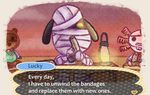  bandage canine cross crossover dog doll english_text fallout fallout:_new_vegas gun joshua_graham lucky male mammal mummy nintendo over ranged_weapon text tom_nook_(animal_crossing) undead video_games weapon yellow_eyes 