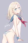  :o ass ayase_arisa banned_artist blonde_hair blue_eyes blush character_name hair_ornament heart kissai long_hair looking_at_viewer love_live! love_live!_school_idol_project open_clothes panties sailor_collar school_uniform shiny shiny_skin shirt_pull solo striped striped_panties surprised underwear 