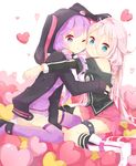  :t ;t animal_ears animal_hood blue_eyes boots braid bunny_hood cheek-to-cheek heart hood hooded_jacket hoodie hug ia_(vocaloid) jacket jimmy long_hair multiple_girls off_shoulder one_eye_closed pink_hair purple_eyes purple_hair purple_legwear sitting skirt thigh_strap thighhighs twin_braids twintails vocaloid voiceroid wariza yuzuki_yukari 