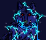  canine electricity fur glowing grin invalid_color looking_at_viewer mammal matted_fur nanixon red_eyes scarf two_tones wolf wolfnanix 