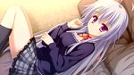  amane_haneshiro blue_hair game_cg glace kneehighs koishiki_manual long_hair purple_eyes saeki_nao skirt 