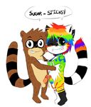  blush erection frottage gay male mammal penis raccoon rainbow_fur regular_show rigby thelandofooo 
