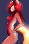  anthro breasts female hair long_hair naomy nipples nude pose presenting red_hair side_boob smile solo yellow_eyes 