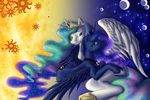  duo equine feral friendship_is_magic horn horse mammal my_little_pony pony princess princess_celestia_(mlp) princess_luna_(mlp) royalty sibling sisters smile winged_unicorn wings 