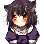  animal_ears black_hair blush brown_eyes cat_ears flying_sweatdrops haguro_(kantai_collection) hair_ornament kantai_collection kemonomimi_mode parted_lips short_hair solo tears white_background yomiron 