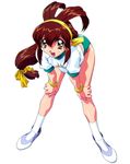  battle_athletes bent_over brown_hair hairband hands_on_own_knees kanzaki_akari long_hair non-web_source simple_background solo white_background 