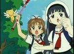  90s animated animated_gif card_captor_sakura daidouji_tomoyo kerberos kinomoto_sakura lowres power_(clow_card) rope school_uniform subtitled wand 