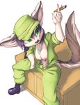  anthro areola big_breasts breasts canine cigar clothed clothing dog_tags erect_nipples female fox green_eyes hat mammal military nipples open_pants open_shirt pants pants_pull partially_clothed shirt sitting smoking solo thefuckingdevil uniform 