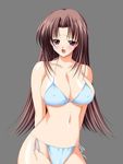  arms_behind_back bikini blush breasts brown_hair cameltoe choco_chip large_breasts long_hair nipples nurse_ni_omakase purple_eyes shirakawa_ryouko side-tie_bikini simple_background solo swimsuit 