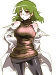  blush breasts glasses green_hair large_breasts original pantyhose ribbed_sweater short_hair simple_background sketch sleeveless sleeveless_turtleneck solo sweater tokita_monta turtleneck white_background 