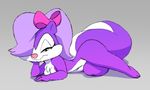  breasts female fifi_la_fume hair_over_eye looking_at_viewer lying mammal plain_background ribbons skunk smile tiny_toon_adventures tiny_toons warner_brothers xxylas 