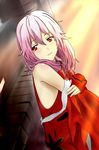  absurdres bad_id bad_pixiv_id bare_shoulders blush breeze_(wcf) detached_sleeves guilty_crown hair_ornament highres long_hair pink_hair red_eyes smile solo thighhighs twintails yuzuriha_inori 