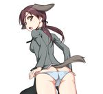  animal_ears ass butt_crack caryo from_behind gertrud_barkhorn looking_back nanashino panties solo strike_witches tail underwear world_witches_series 