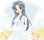  asakura_ryouko blue_eyes blue_hair casual dress flower long_hair sinko solo suzumiya_haruhi_no_yuuutsu 