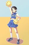  black_hair brown_eyes cheerleader e20 fuura_kafuka hair_ornament hairclip hand_on_hip midriff open_mouth pom_poms pose sayonara_zetsubou_sensei short_hair skirt smile solo 