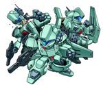  chibi damaged decapitation energy_gun gun gundam gundam_f91 jegan mecha no_humans noah_noah sd_gundam severed_head shield solo weapon 