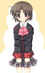  blush bob_cut bow crossdressing little_busters! male_focus naoe_riki nishikiori_jin otoko_no_ko pink_bow ribbon school_uniform skirt socks solo 