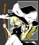  blonde_hair blush braid broom hat kirisame_marisa rougetsu_(eclipse) single_braid smile solo touhou witch_hat 