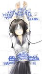  blush brown_hair copyright_request headphones kashmir school_uniform solo sweat tape 