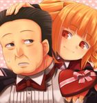  1girl beelzebub black_hair blonde_hair drill_hair gouda_toshirou heart jailbird red_eyes smile stakes_of_purgatory sweat umineko_no_naku_koro_ni 