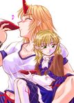  blonde_hair cup green_eyes horn hoshiguma_yuugi kisaragi_ryou_(sougetsu-tei) mizuhashi_parsee multiple_girls sakazuki star touhou 