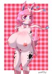  &lt;3 anthro areola big_breasts big_nipples blue_eyes bow bow_tie breasts canine eeveelution female hair huge_breasts hyper hyper_breasts mammal nintendo nipples nude pink_hair plankboy pok&#233;mon pok&eacute;mon pussy ribbons roxie_(character) solo standing star stars sylveon tattoo video_games 