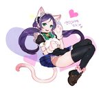  animal_ears ankle_cuffs apron blush breasts cat_ears cat_paws cat_tail green_eyes gwayo heart korean large_breasts loafers long_hair looking_at_viewer love_live! love_live!_school_idol_project maid_apron maid_headdress open_mouth panties pantyshot paws pleated_skirt purple_hair shoes skirt smile solo tail toujou_nozomi twintails underwear 