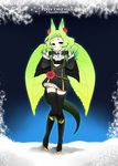  animal_ears armor bangs belt beniko blunt_bangs cravat flower gloves greaves green_eyes green_hair highres jacket jewelry long_hair pendant pixiv_fantasia pixiv_fantasia_fallen_kings rose scales skirt solo standing tail thighhighs wings zettai_ryouiki 