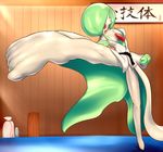  3_fingers 5_toes anthro bamia breasts female fist gardevoir green_hair hair japanese_text karate nintendo open_mouth pok&#233;mon pok&eacute;mon red_eyes solo text toes video_games white_body 