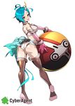  :d antenna_hair ass ball bare_shoulders black_legwear blue_hair blush bracer breasts cinnamon_(battle_no_jikan) company_name elbow_gloves from_behind full_body gloves gradient hair_ornament halter_top halterneck highres holding holding_ball kneepits large_breasts looking_at_viewer looking_back open_mouth orange_eyes panties pink_gloves ribbon sarong sensei!_tsugi_wa_battle_no_jikan_desu. short_hair simple_background smile solo thighhighs tomoyuki_kotani underboob underwear white_background white_panties 