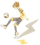  bad_id bad_pixiv_id ball full_body iko_(i-my-16) inazuma_eleven_(series) inazuma_eleven_go lightning_bolt looking_away male_focus matsukaze_tenma profile raimon raimon_soccer_uniform simple_background smile soccer_ball soccer_uniform solo sportswear telstar white_background 