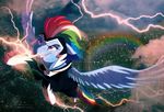  ariel_view city clothing dennybutt equine female flying friendship_is_magic hair horse lightning mammal multi-colored_hair my_little_pony necklace pegasus pony power_ponies_(mlp) purple_eyes rainbow rainbow_dash_(mlp) rainbow_hair skinsuit solo wings zap_(mlp) 