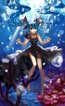  blue_eyes blue_hair bubble choker dress floating_hair hatsune_miku linghetuen long_hair shinkai_shoujo_(vocaloid) solo submerged twintails underwater very_long_hair vocaloid 