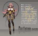  breasts character_sheet cleavage evan_yang eyepatch highres large_breasts long_hair pink_hair pixiv_fantasia pixiv_fantasia_fallen_kings red_eyes solo thighhighs translation_request weapon 