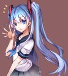  blue_eyes blue_hair hands hatsune_miku huazang long_hair looking_at_viewer palms school_uniform serafuku simple_background skirt solo twintails very_long_hair vocaloid 